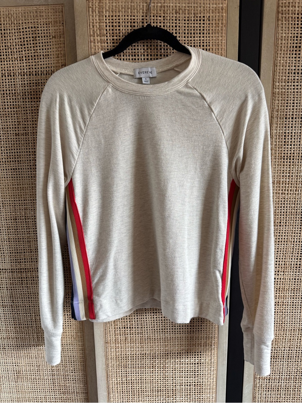 Evereve Cream Long Sleeve Top with Multicolor Side Stripes